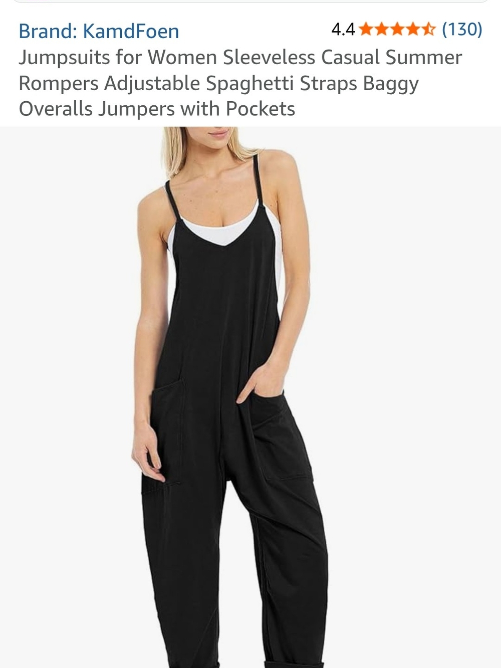 Women's Black Sleeveless Spaghetti-Strap Jumpsuit(XL)